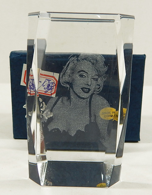 Marilyn Monroe Paperweight Glass Etched Image Inside
