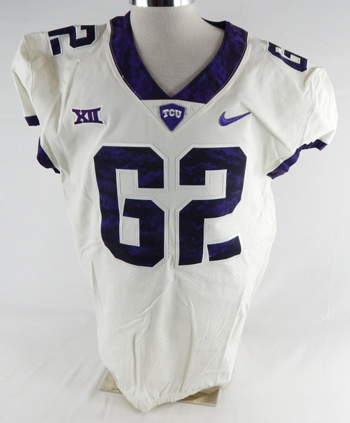 Texas Christian TCU Frogs #62 Game Used White Jersey Football NP R 48 673