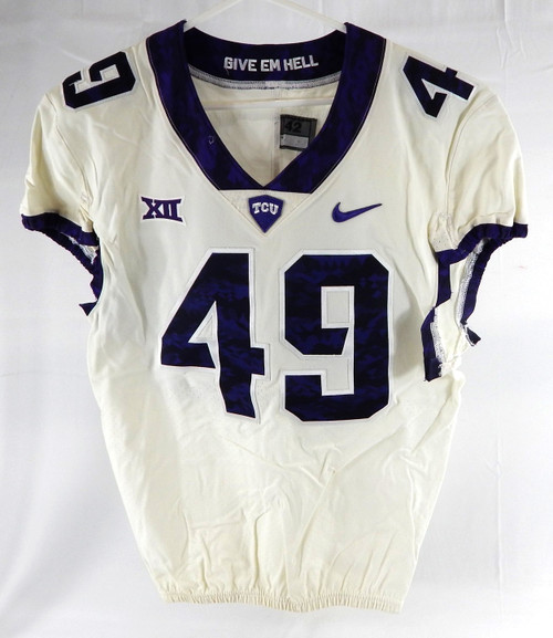 Texas Christian TCU Horned Frogs #49 Game Used White Jersey Football NP R 42 5