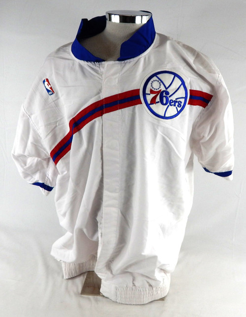 1994-95 Philadelphia 76ers Jeff Malone #25 Game Used White Warm Up Jacket 48 345