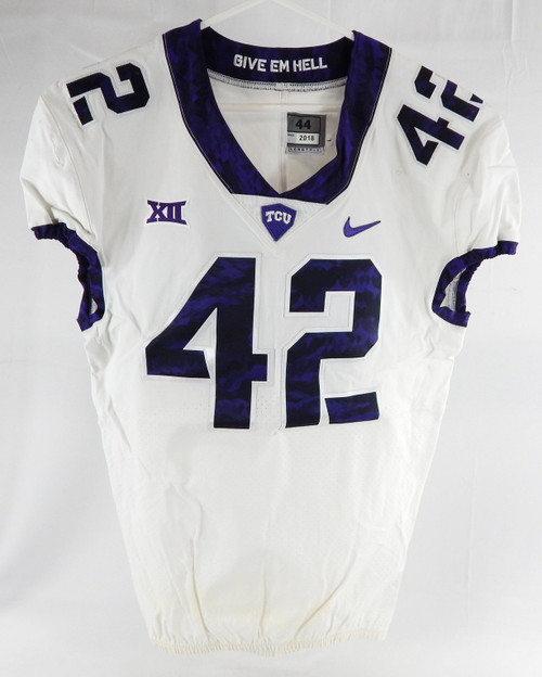 2018 Texas Christian TCU Frogs #42 Game Used White Jersey Football NP Rem 44 621