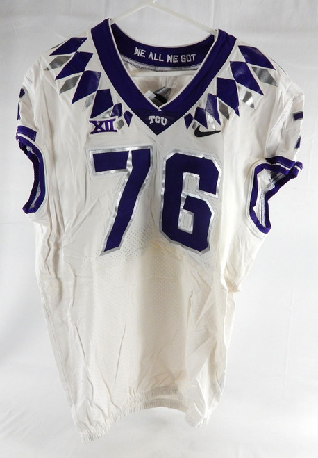 2019-24 Texas Christian TCU Frogs #76 Game Used White Jersey Football NP R 48 29