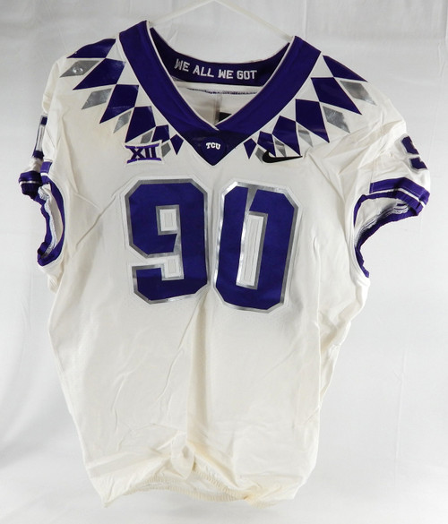 2019-24 Texas Christian TCU Frogs #90 Game Used White Jersey Football NP R 48 40