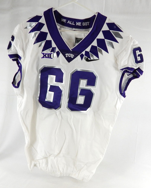 2019-24 Texas Christian TCU Frogs #66 Game Used White Jersey Football NP R 48 27