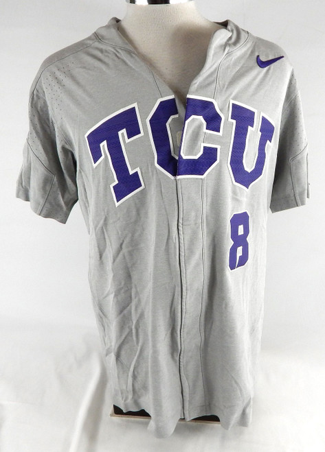 2017 Texas Christian TCU Horned Frogs #8 Game Used Grey Jersey Baseball L 524