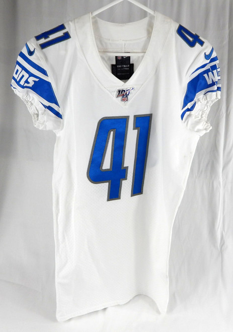 2019 Detroit Lions Johnathan Alston #41 Game Issued White Jersey 100 Year P 40 4