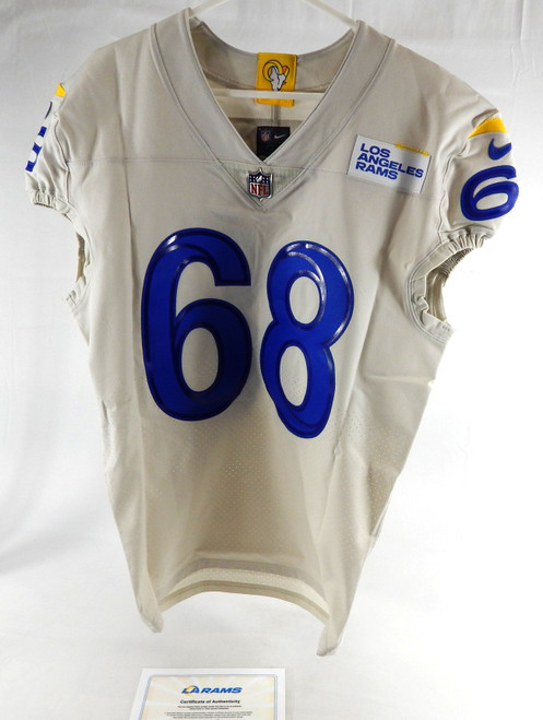 2022 Los Angeles Rams TJ Carter #68 Game Issued Pos Used White Jersey 46 524