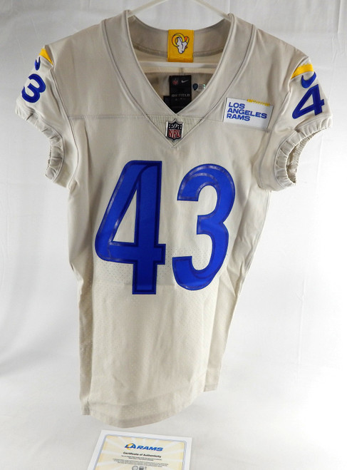 2022 Los Angeles Rams Russ Yeast #43 Game Issued White Jersey 38 525