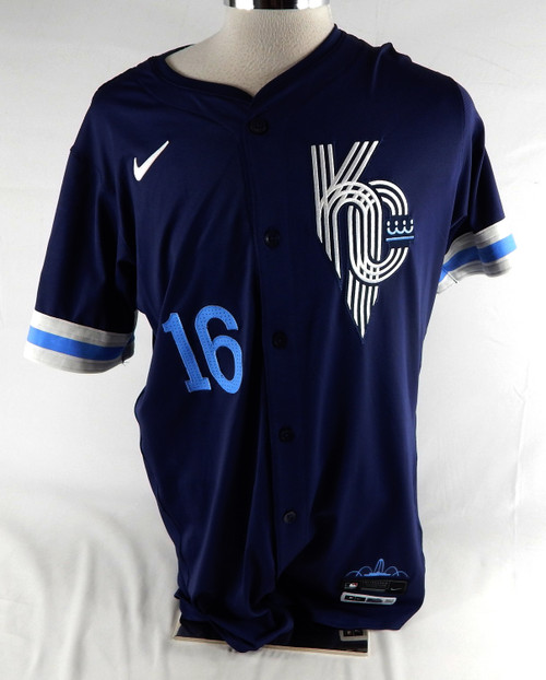 2025 Kansas City Royals Hunter Renfroe #16 Game Issued Navy Jersey City Connect3
