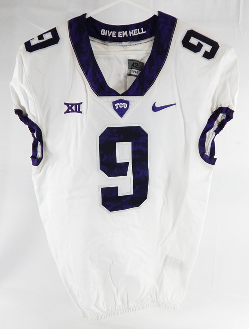 2018 Texas Christian TCU Frogs #9 Game Used White Jersey Football NP R 42 625