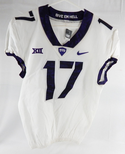 Texas Christian TCU Frogs #17 Game Used White Jersey Football NP R 44 636