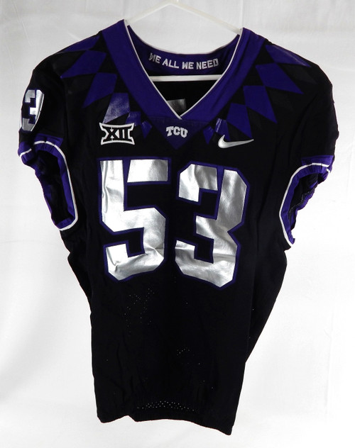 2019-24 Texas Christian TCU Frogs #53 Game Used Black Jersey Football NP Rem 95