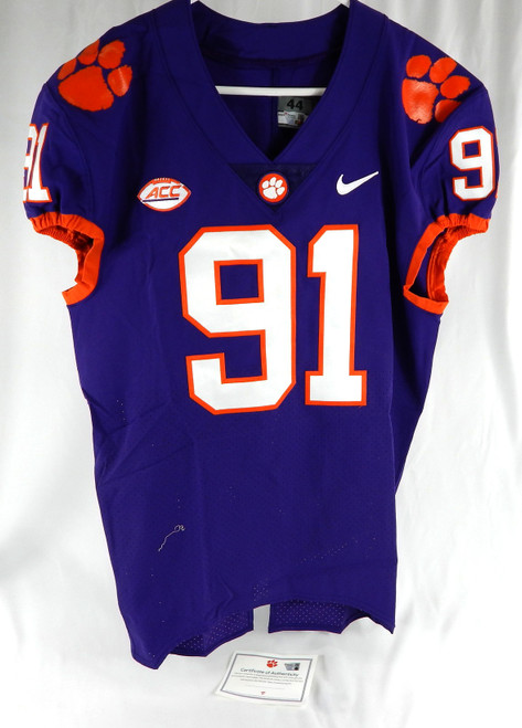 2017-22 Clemson Tigers #91 Game Issued Purple Jersey Football NP Rem 44 853