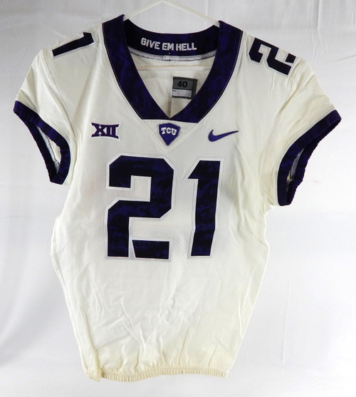 Texas Christian TCU Horned Frogs #21 Game Used White Jersey Football NP Rem 1