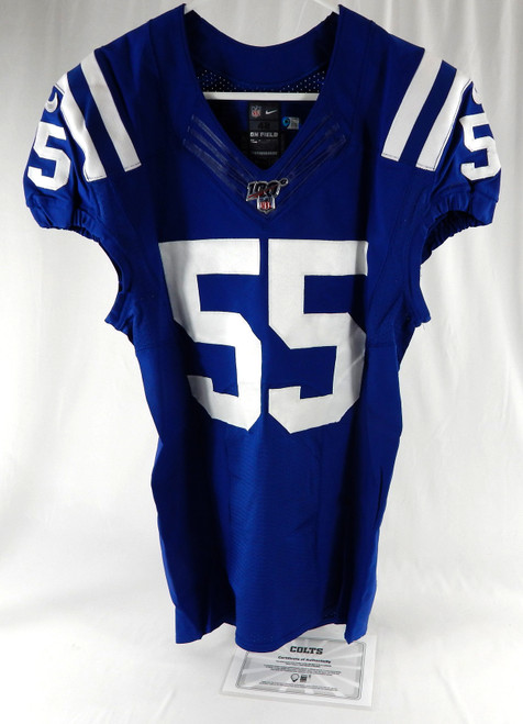 2019 Indianapolis Colts Skai Moore #55 Game Issued Ps Used Blue Jersey 100th P 9