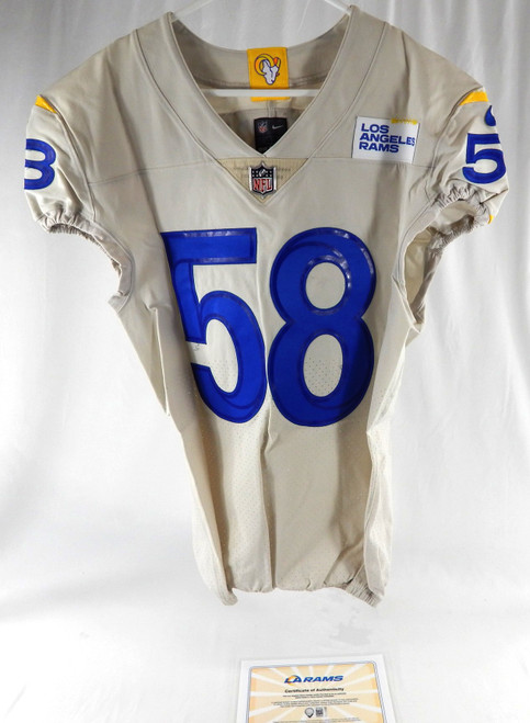 2020 Los Angeles Rams Clay Johnston #58 Game Issued Cream Jersey 42 516