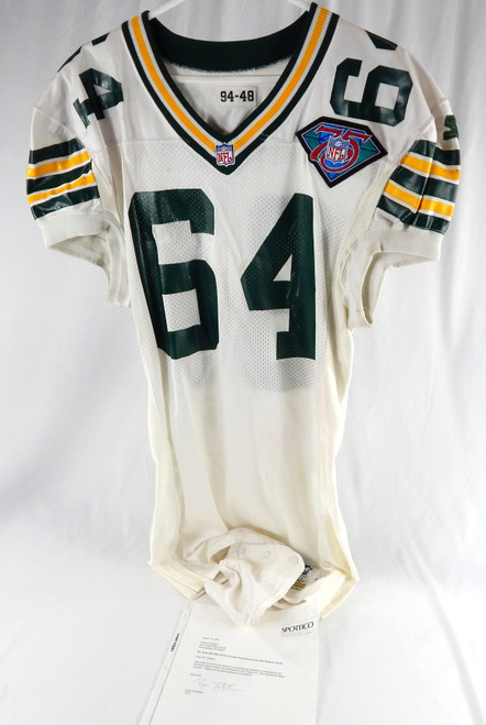 1994 Green Bay Packers John Jurkovic #64 Game Used White Jersey 75th Patch 48 74