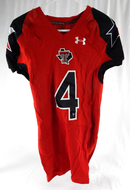 2012 Texas Tech Red Raiders #4 Game Used Red Jersey Lone Star Football NP Rem 86