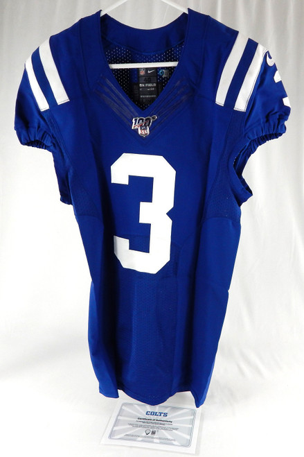 2019 Indianapolis Colts #3 Game Issued Blue Jersey 100th Patch 40 544