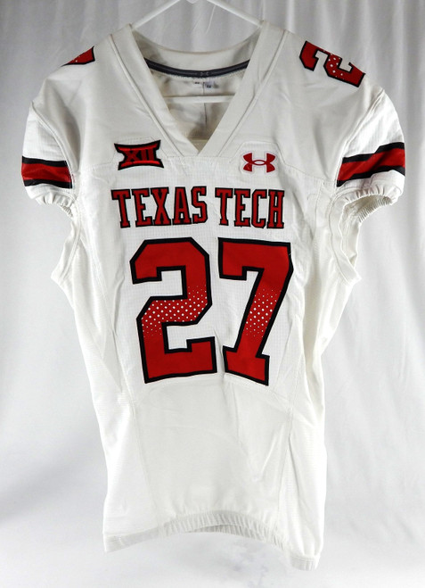 2022 Texas Tech Red Raiders #27 Game Used White Jersey Football NP Rem 44 067