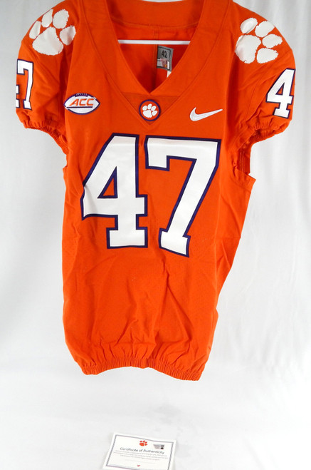 2017-22 Clemson Tigers #47 Game Issued Pos Used Orange Jersey Football NP Rem 2