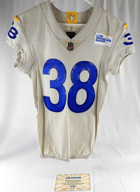 2020 Los Angeles Rams Troy Warner #38 Game Issued Pos Used Cream Jersey 40 534