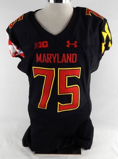 2018 Maryland Terrapins Green #75 Game Used Black Jersey Football 48 583