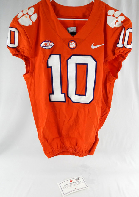 2017-22 Clemson Tigers #10 Game Issued Pos Used Orange Jersey Football NP Rem 0
