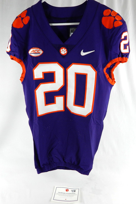 2017-22 Clemson Tigers #20 Game Issued Pos Used Purple Jersey Football NP Rem 5