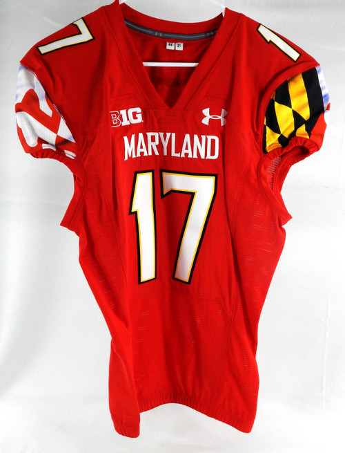 2021 Maryland Terrapins #17 Game Issued Red Jersey Football 44 490