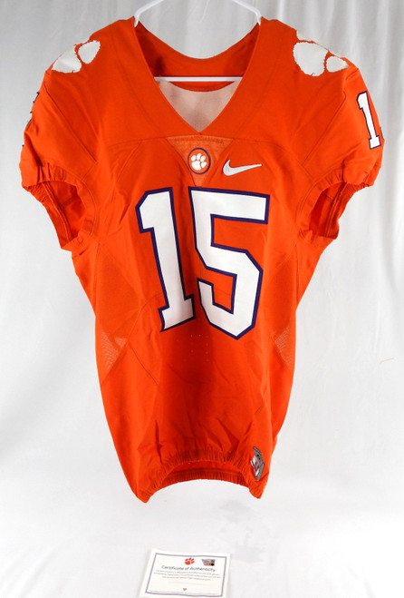2016 Clemson Tigers #15 Game Issued Pos Used Orange Jersey Football NP Rem 40 57