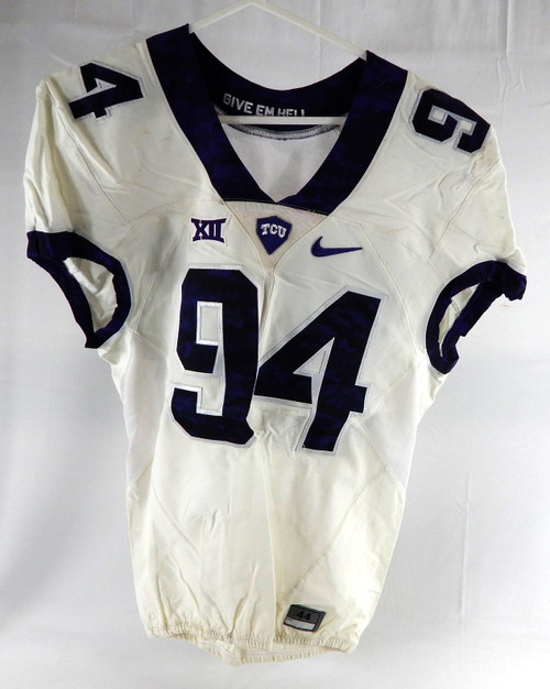 Texas Christian TCU Horned Frogs #94 Game Used White Jersey Football NP Rem 3