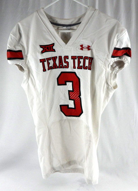 2022 Texas Tech Red Raiders #3 Game Used White Jersey Football NP Rem 44 073
