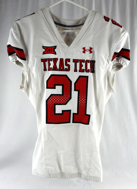2022 Texas Tech Red Raiders #21 Game Used White Jersey Football NP Rem 44 095