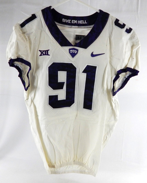 Texas Christian TCU Horned Frogs #91 Game Used White Jersey Football NP Rem 7
