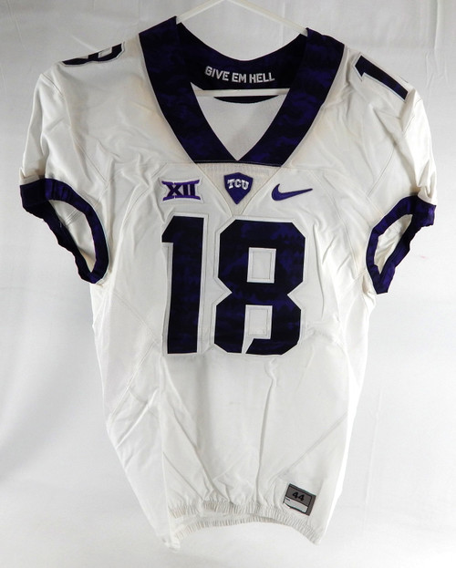 Texas Christian TCU Horned Frogs #18 Game Used White Jersey Football NP Rem 0