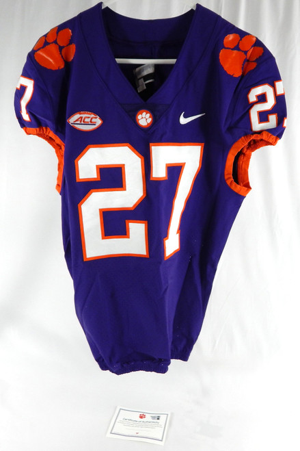 2017-22 Clemson Tigers #27 Game Issued Pos Used Purple Jersey Football NP Rem 1