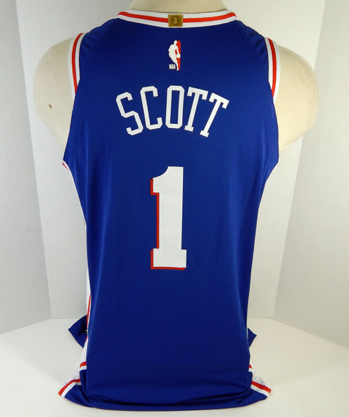 2019-20 Philadelphia 76ers Mike Scott #1 Game Issued Blue Jersey Stern Band 70