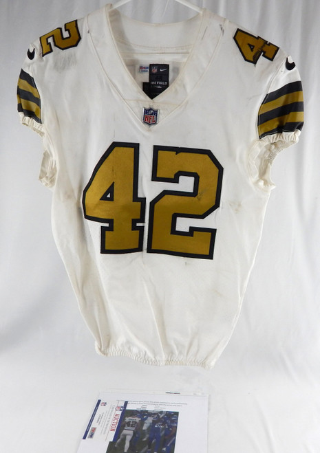 2018 New Orleans Saints Chase Hansen #42 Game Used White Jersey 10/02/22 6