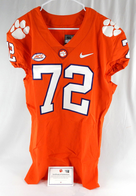 2017-22 Clemson Tigers #72 Game Issued Pos Used Orange Jersey Football NP Rem 2
