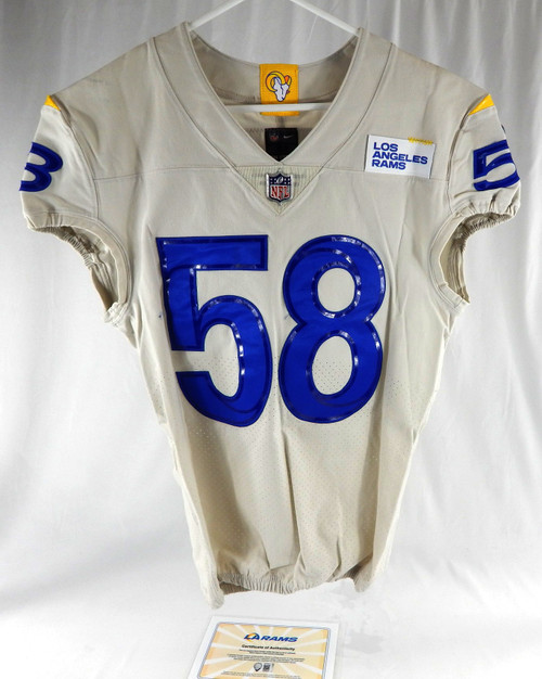 2021 Los Angeles Rams Justin Hollins #58 Game Issued Pos Used Cream Jersey 42 60