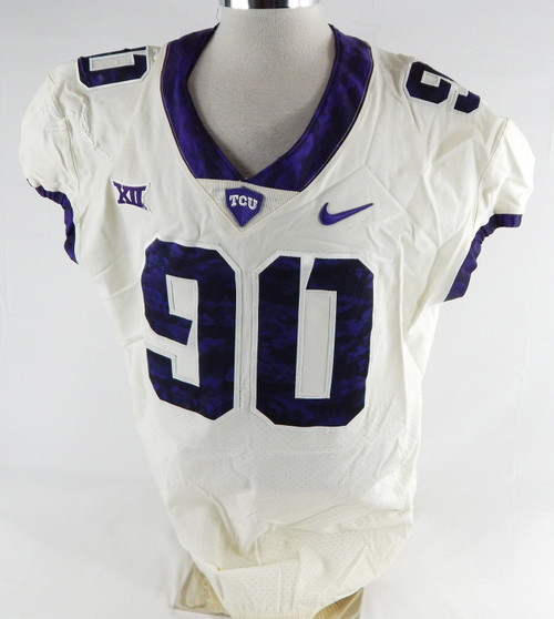 Texas Christian TCU Horned Frogs #90 Game Used White Jersey Football NP Rem 67