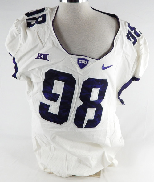 Texas Christian TCU Horned Frogs #98 Game Used White Jersey Football NP Rem 69
