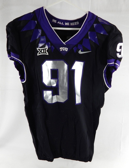 2020 Texas Christian TCU Frogs #91 Game Used Black Jersey Football NP Rem 46 868