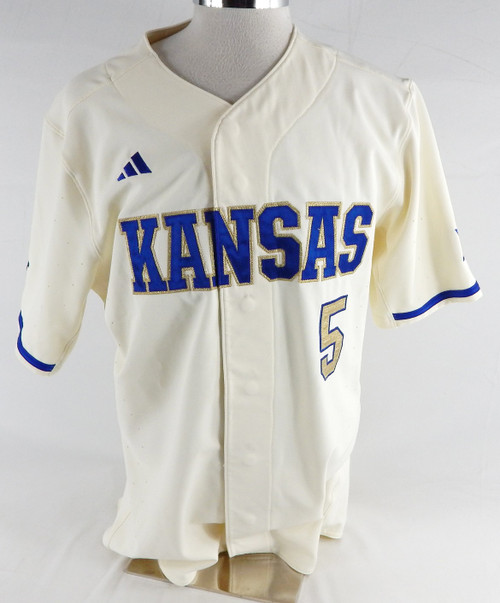 2025 Kansas Jayhawks #5 Game Used White Jersey Gold Baseball 48 651