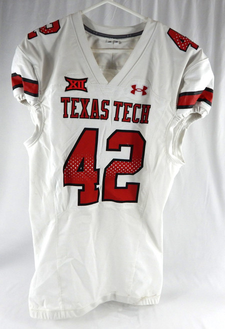 2022 Texas Tech Red Raiders #42 Game Used White Jersey Football NP Rem 46 100