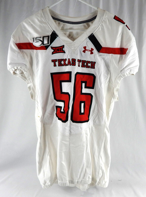 2019 Texas Tech Red Raiders #56 Game Used White Jersey 150 Patch Football NP R 9