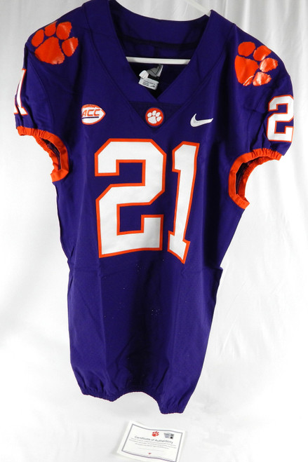 2017-22 Clemson Tigers #21 Game Issued Purple Jersey Football NP Rem 42 790