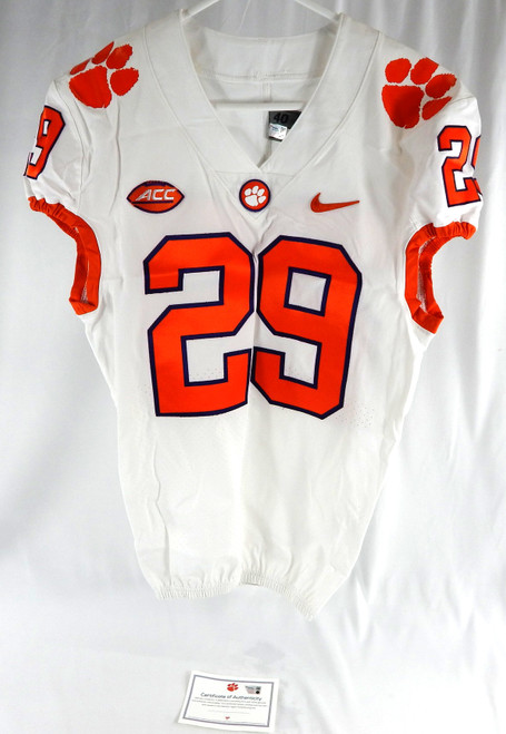 2017-22 Clemson Tigers #29 Game Issued Pos Used White Jersey Football NP Rem 0