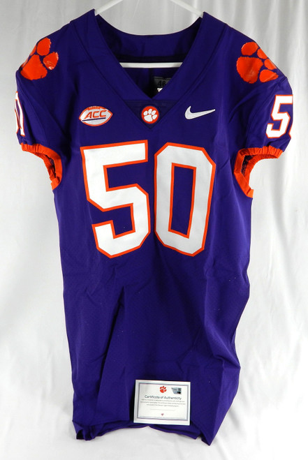 2017-22 Clemson Tigers #50 Game Issued Purple Jersey Football NP Rem 46 851